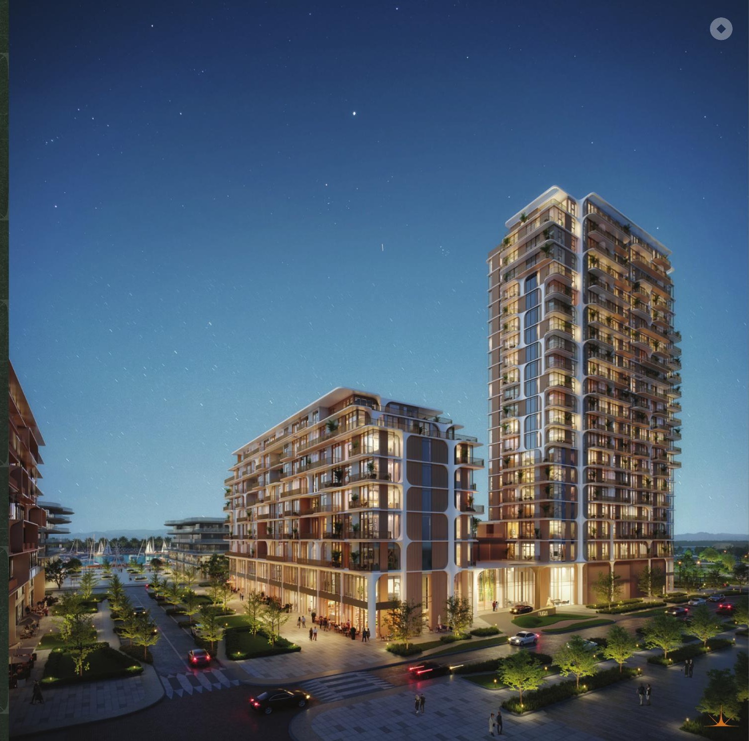 Nura Night Exterior Nura towers night exterior rendering