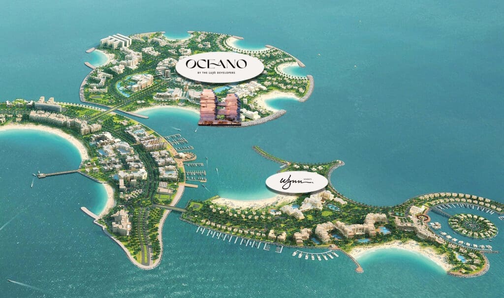Location map showing Oceano on Al Marjan Island
