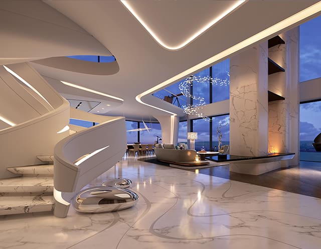Duplex penthouse interior at Oceano on Al Marjan Island
