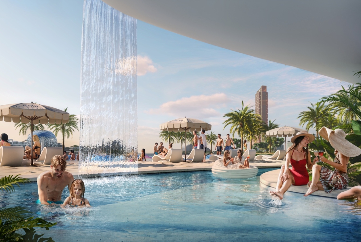Waterfall pool amenity at Oystra by Richmind