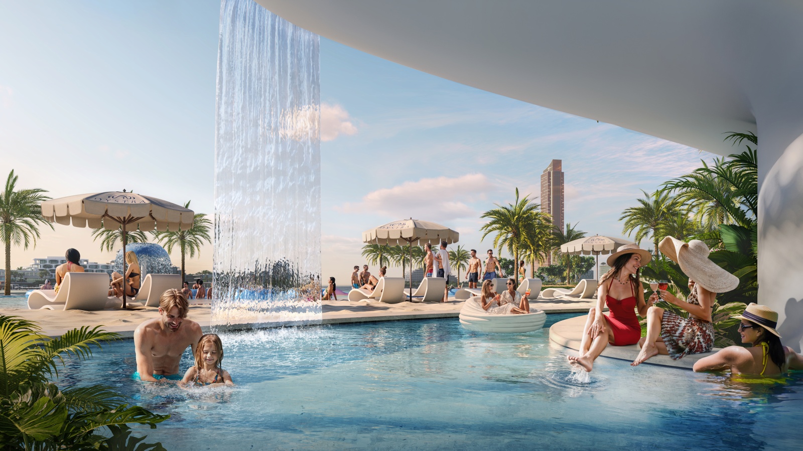 Waterfall pool amenity at Oystra by Richmind