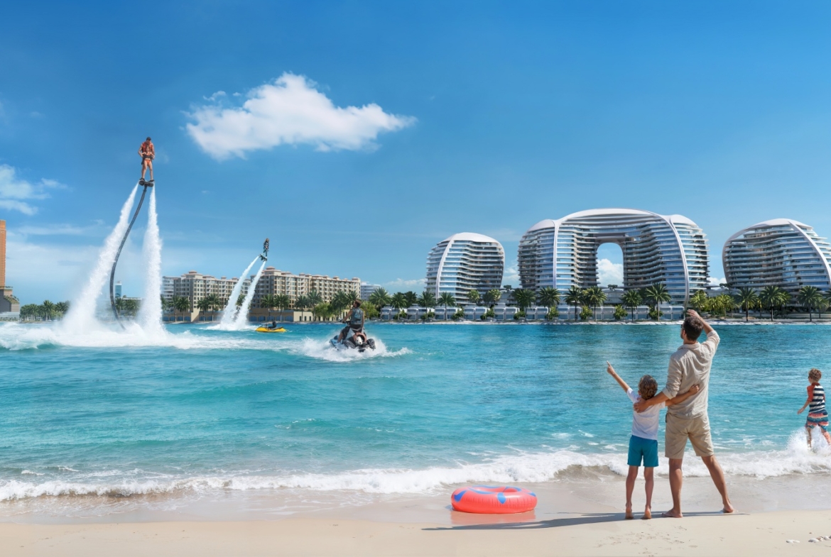 Waterfront recreation in front of Oystra by Richmind on Al Marjan Island