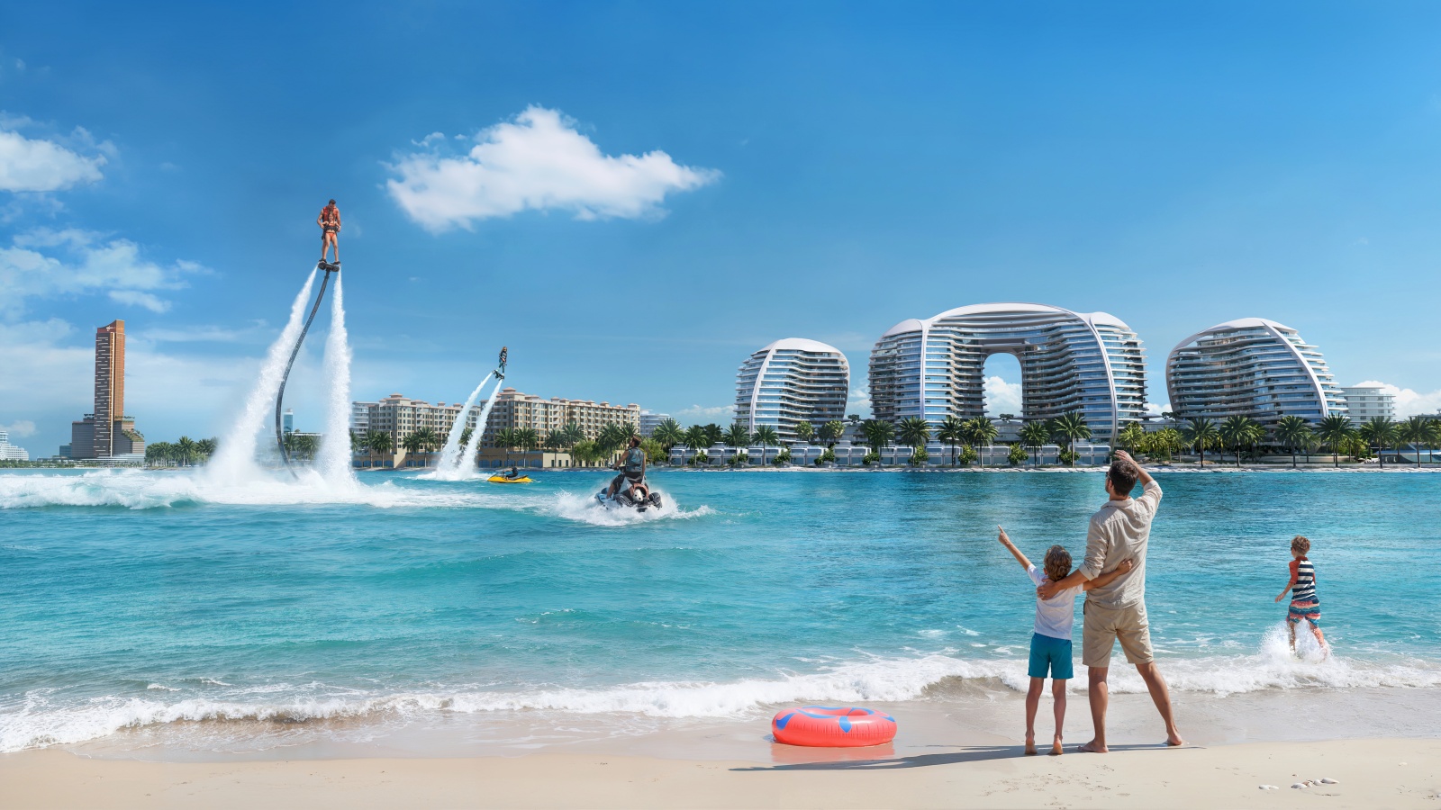 Waterfront recreation in front of Oystra by Richmind on Al Marjan Island