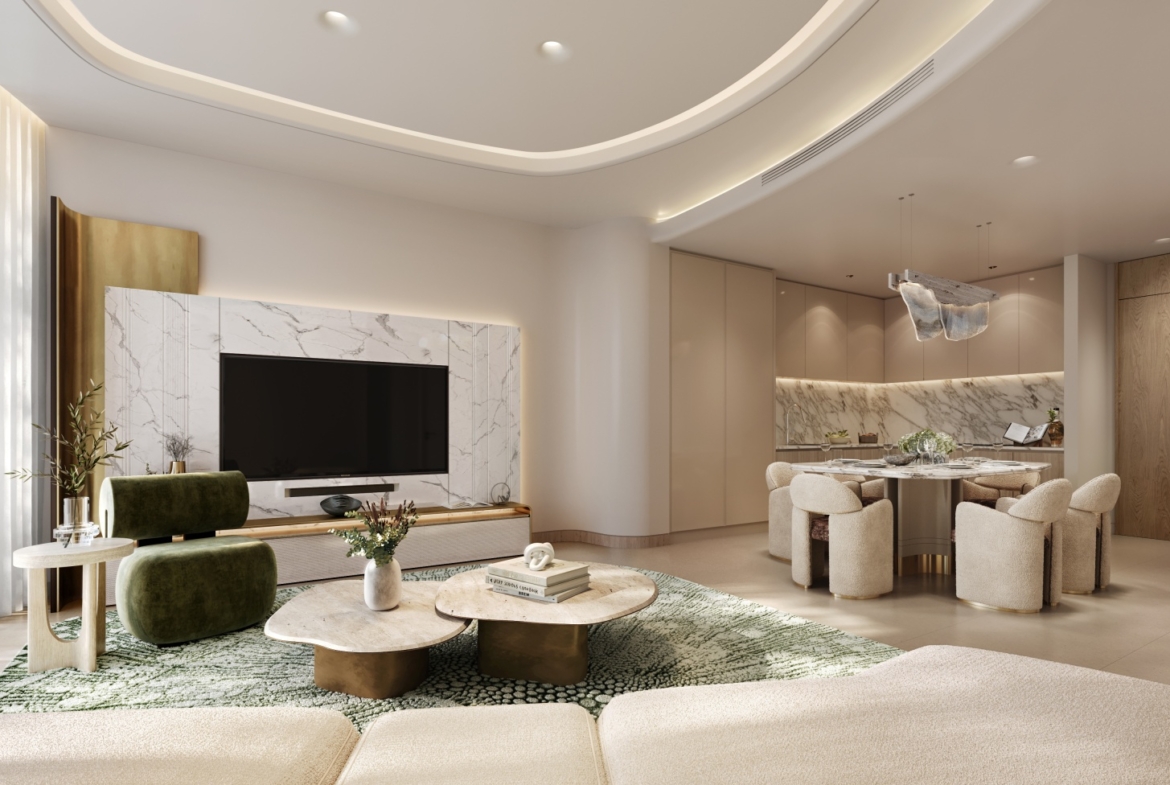 Contemporary living room inside an Oystra residence