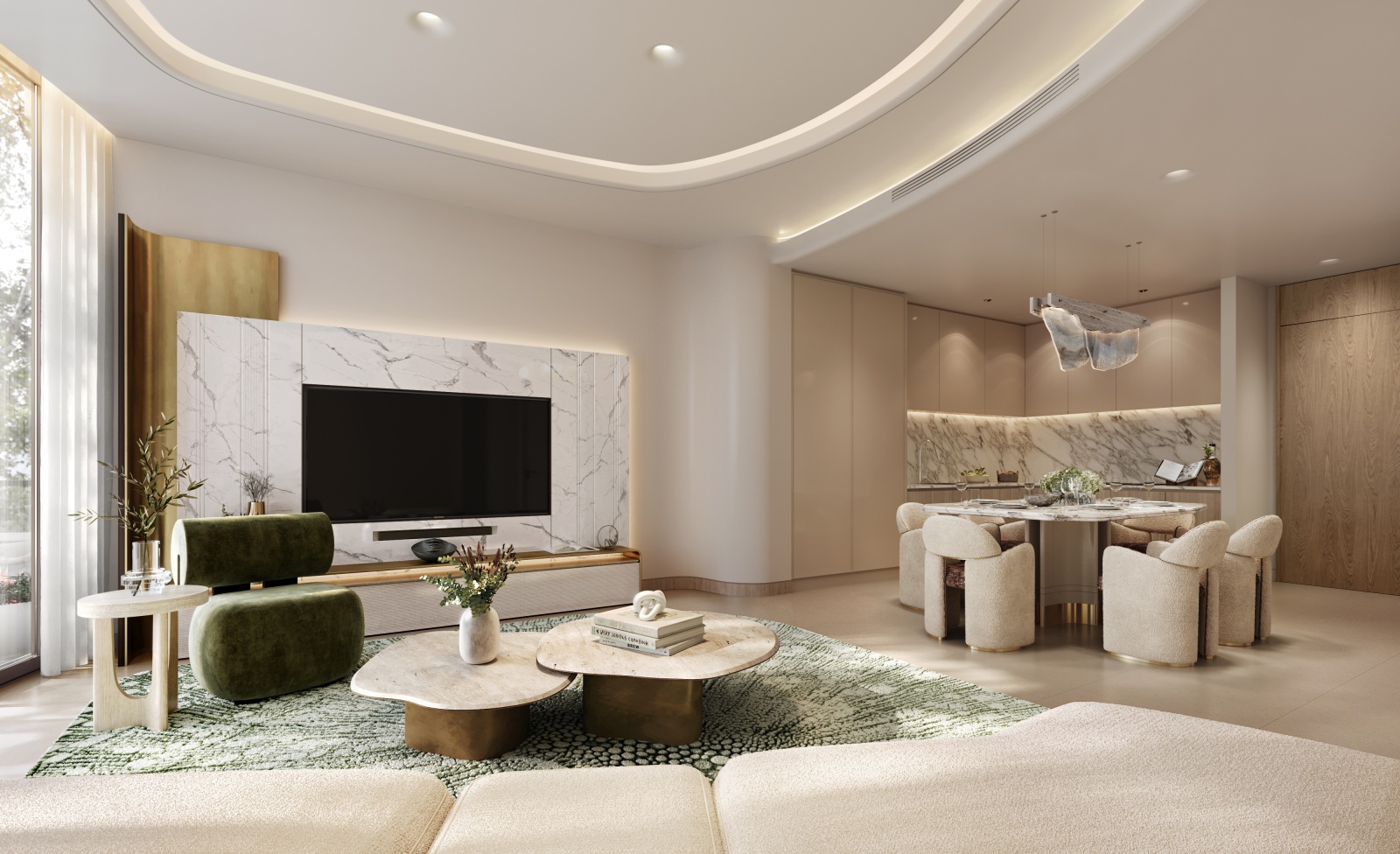Contemporary living room inside an Oystra residence