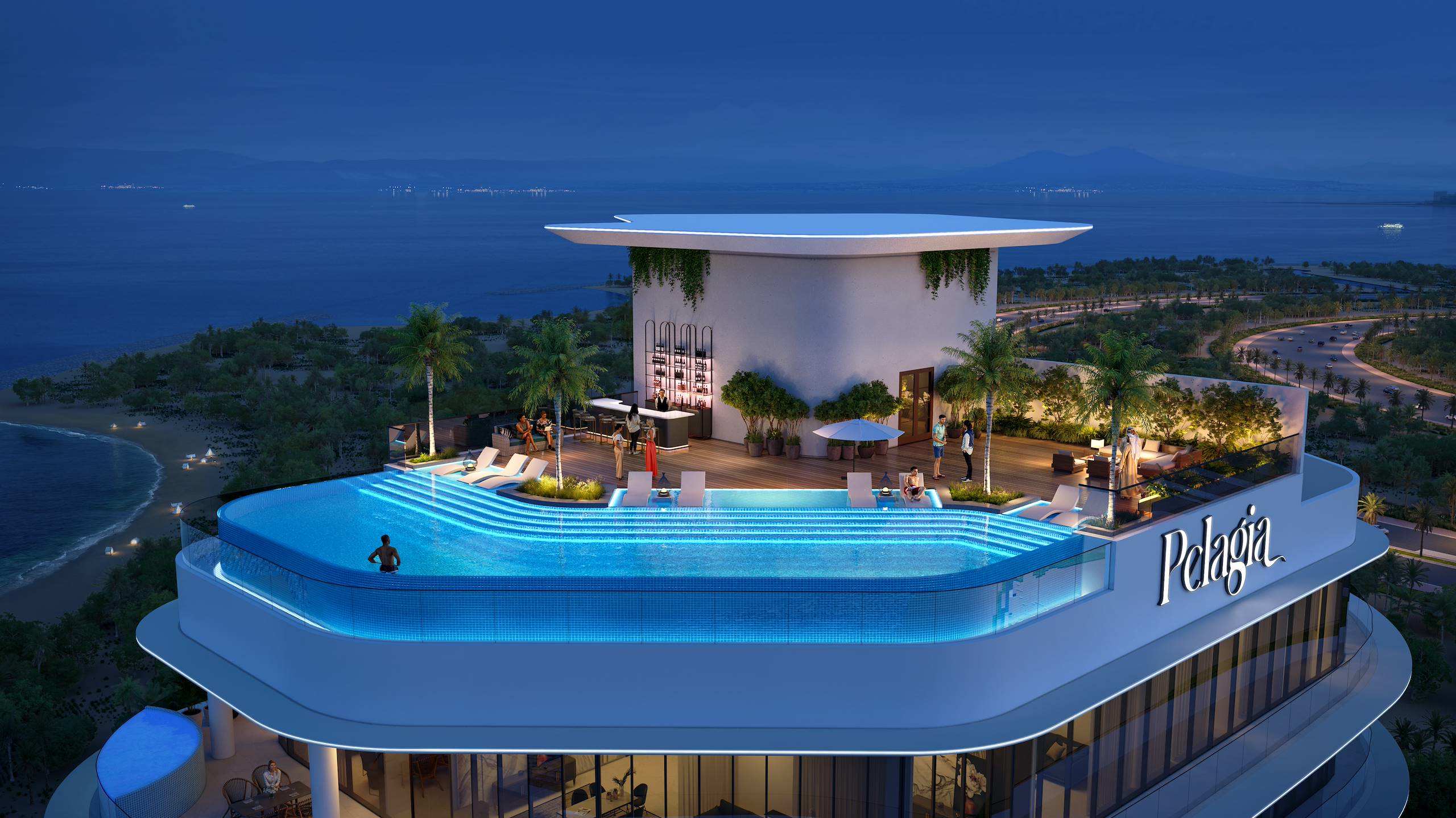 Exterior render of Pelagia on Al Marjan Island, view 2