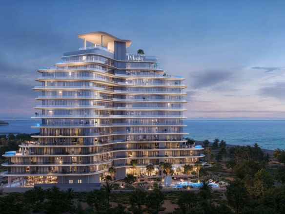 Signature exterior render of Pelagia on Al Marjan Island