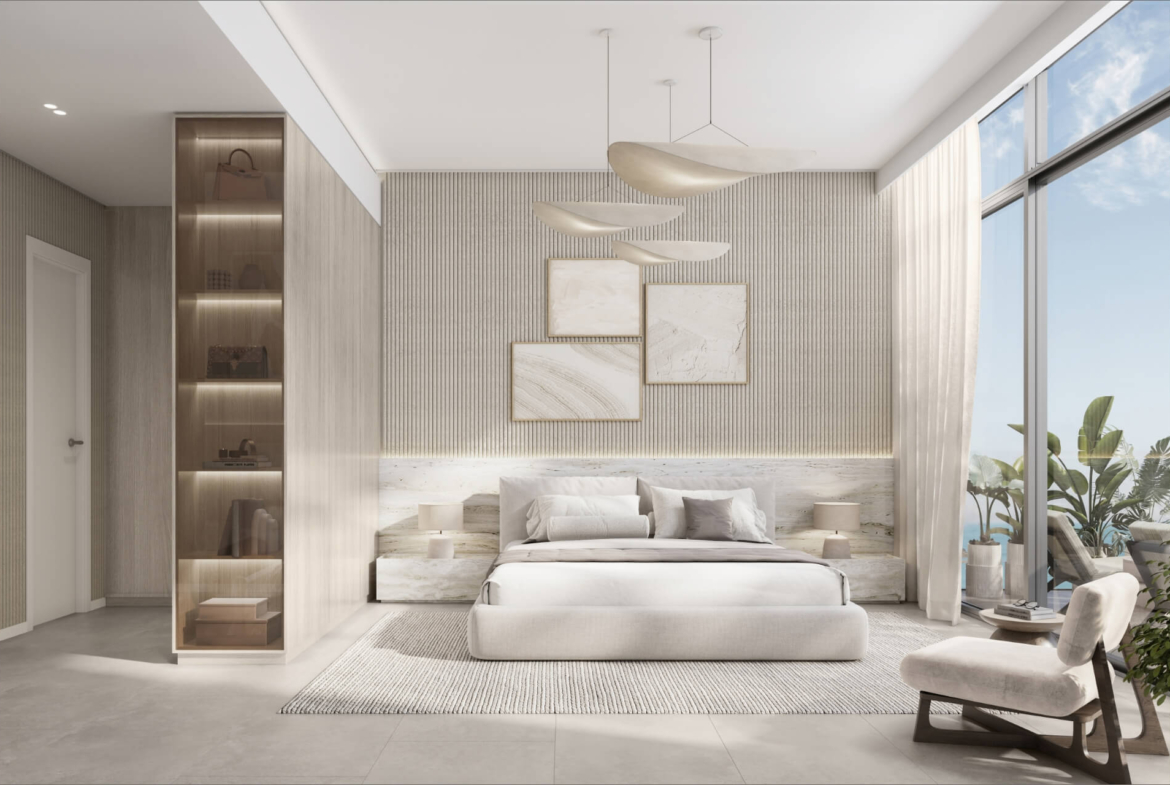 Bedroom with floor-to-ceiling windows at Playa Del Sol