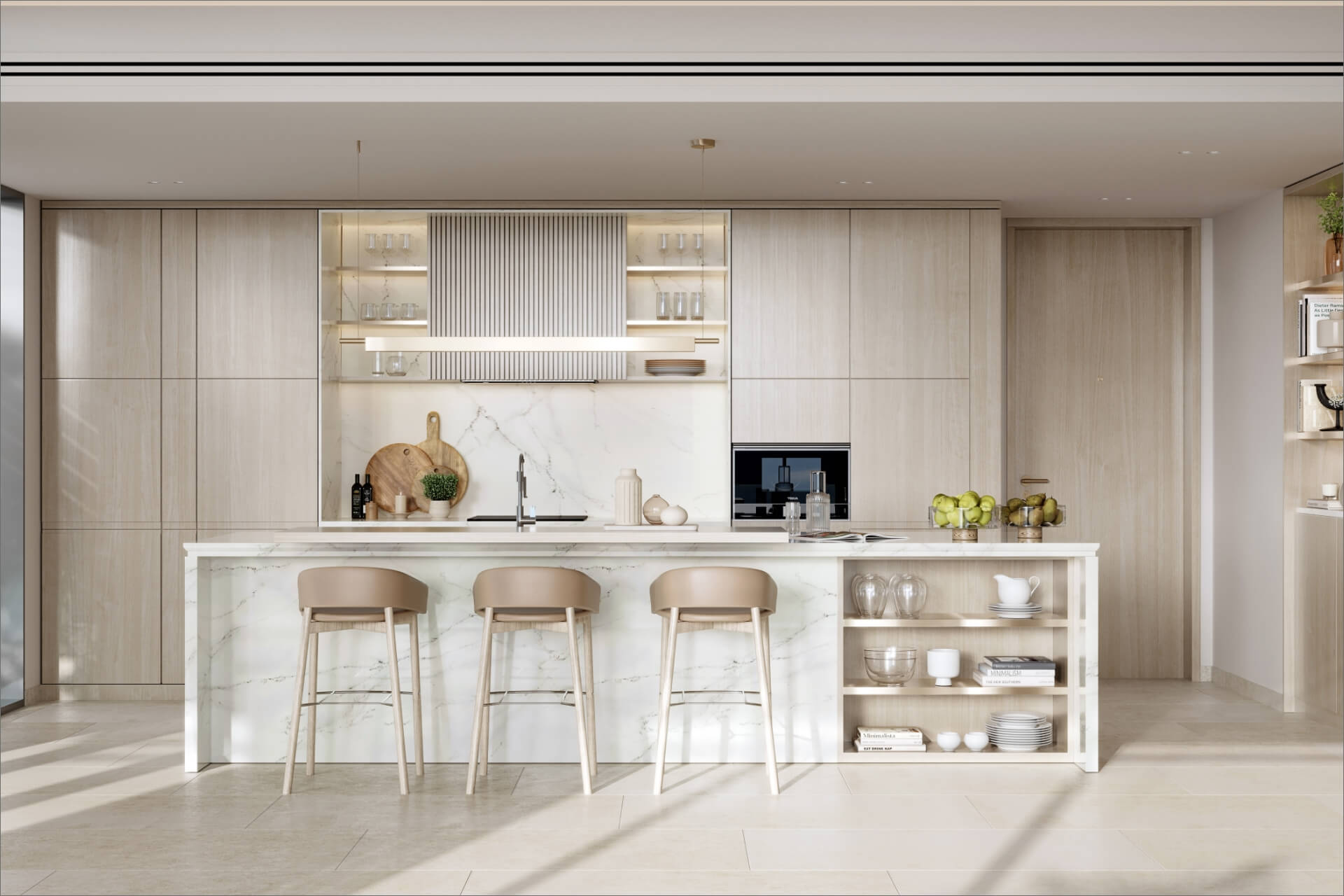 Contemporary kitchen with marble island at Playa Del Sol