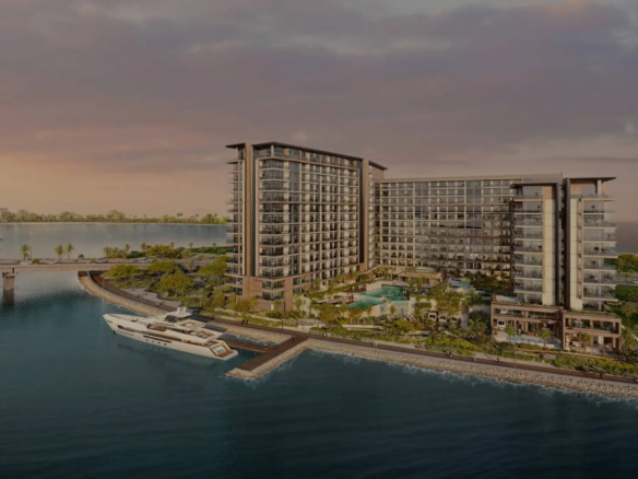 Aerial waterfront view of Playa Del Sol by Ellington on Al Marjan Island