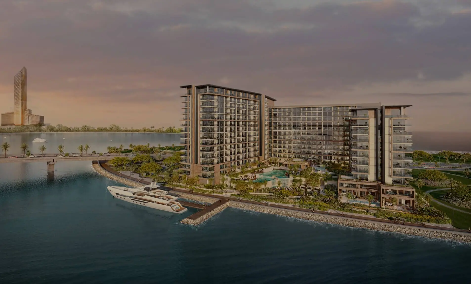 Aerial waterfront view of Playa Del Sol by Ellington on Al Marjan Island