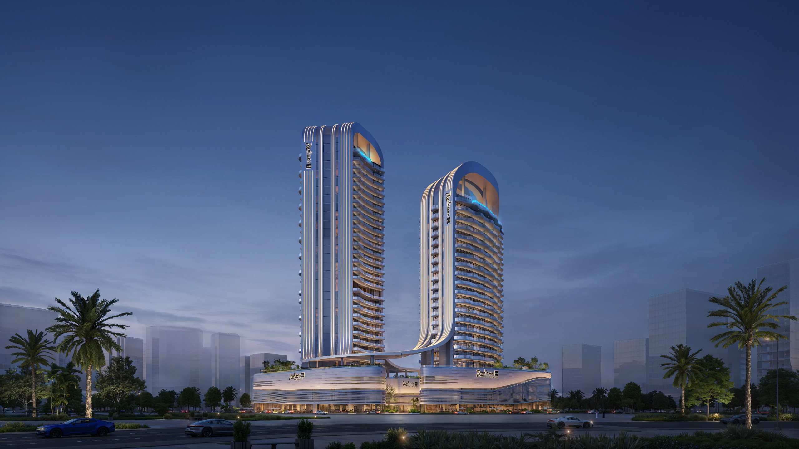 Radisson Blu Residences RAK Central exterior view 2 Exterior render of Radisson Blu Residences at RAK Central, view 2