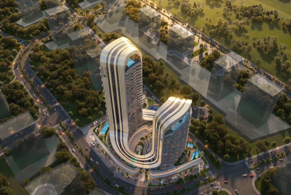 Exterior render of Radisson Blu Residences at RAK Central, view 4