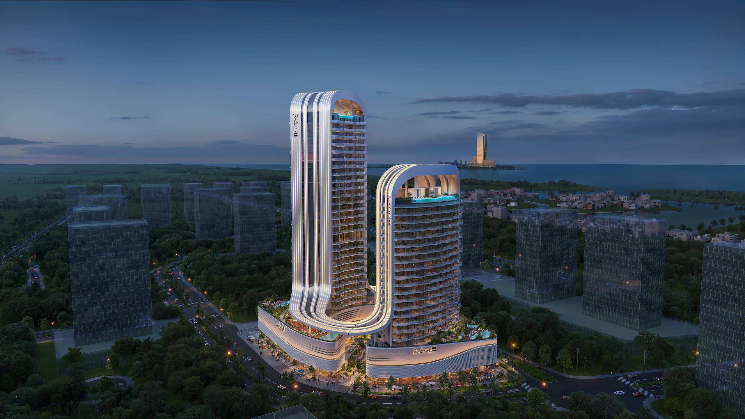 Radisson Blu Residences RAK Central exterior view 6 Exterior render of Radisson Blu Residences at RAK Central, view 6