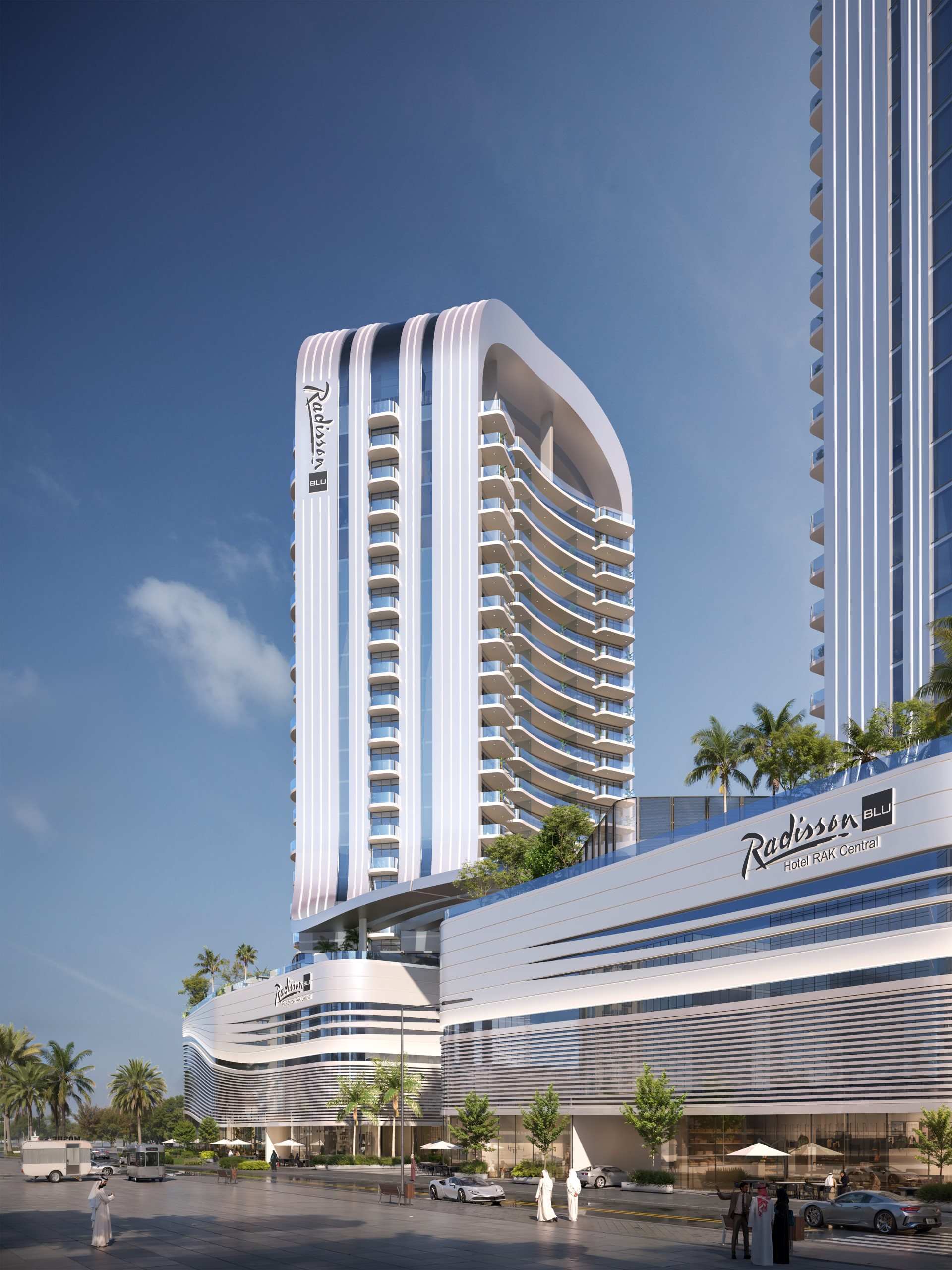 Radisson Blu Residences RAK Central tower view Tower render of Radisson Blu Residences at RAK Central