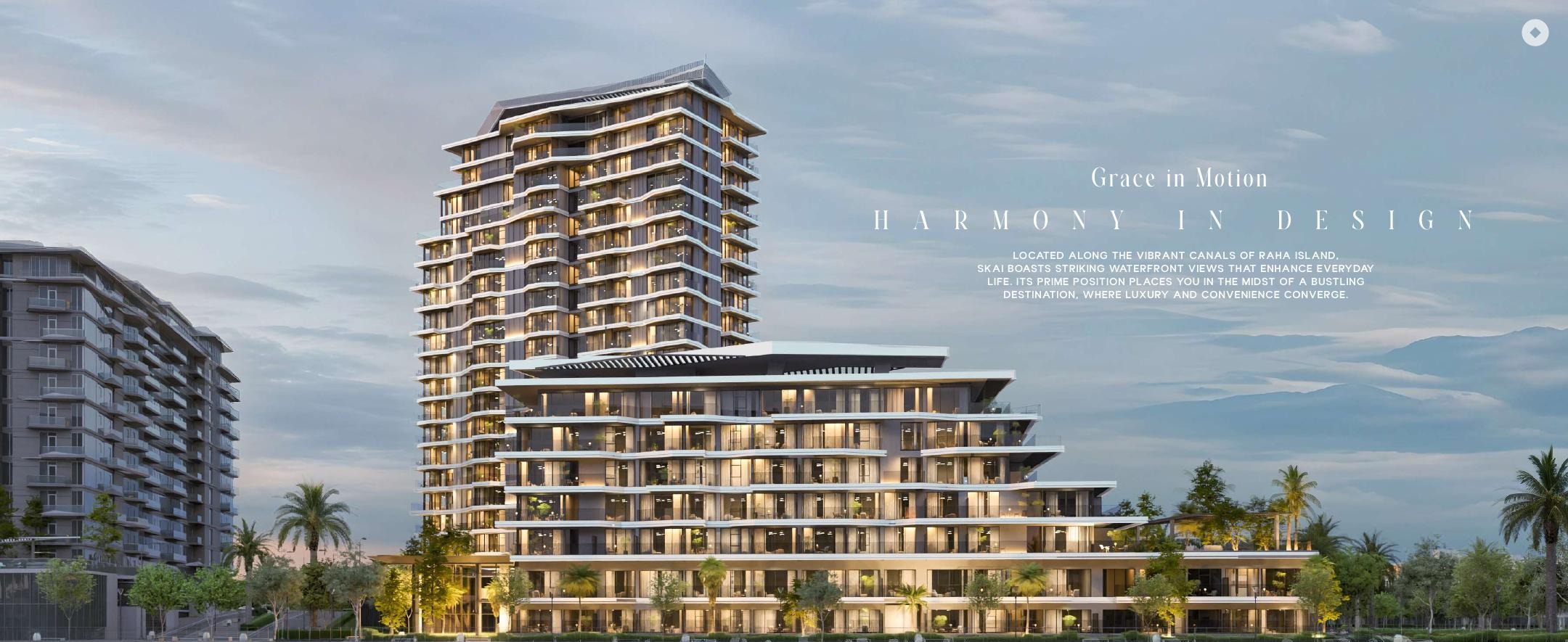 SKAI waterfront exterior and pool SKAI waterfront residences and swimming pool at Raha Island, Mina, Ras Al Khaimah