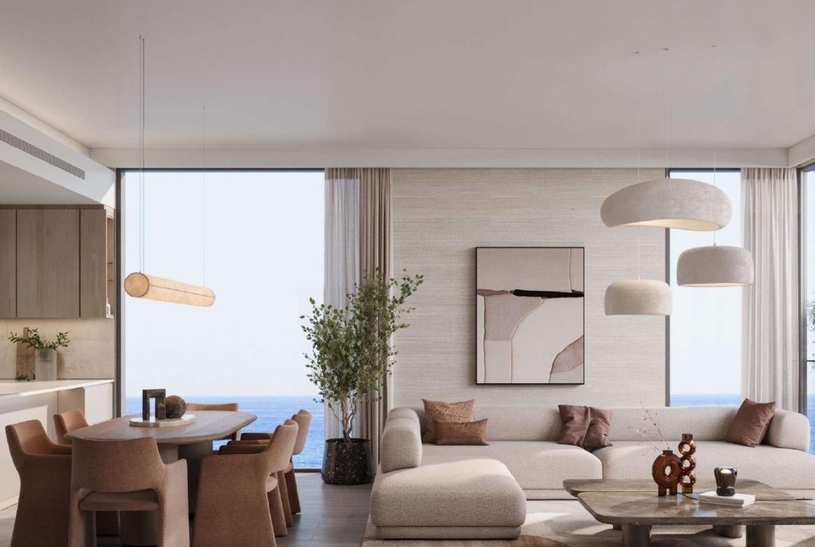 SKAI apartment living room and open-plan kitchen interior