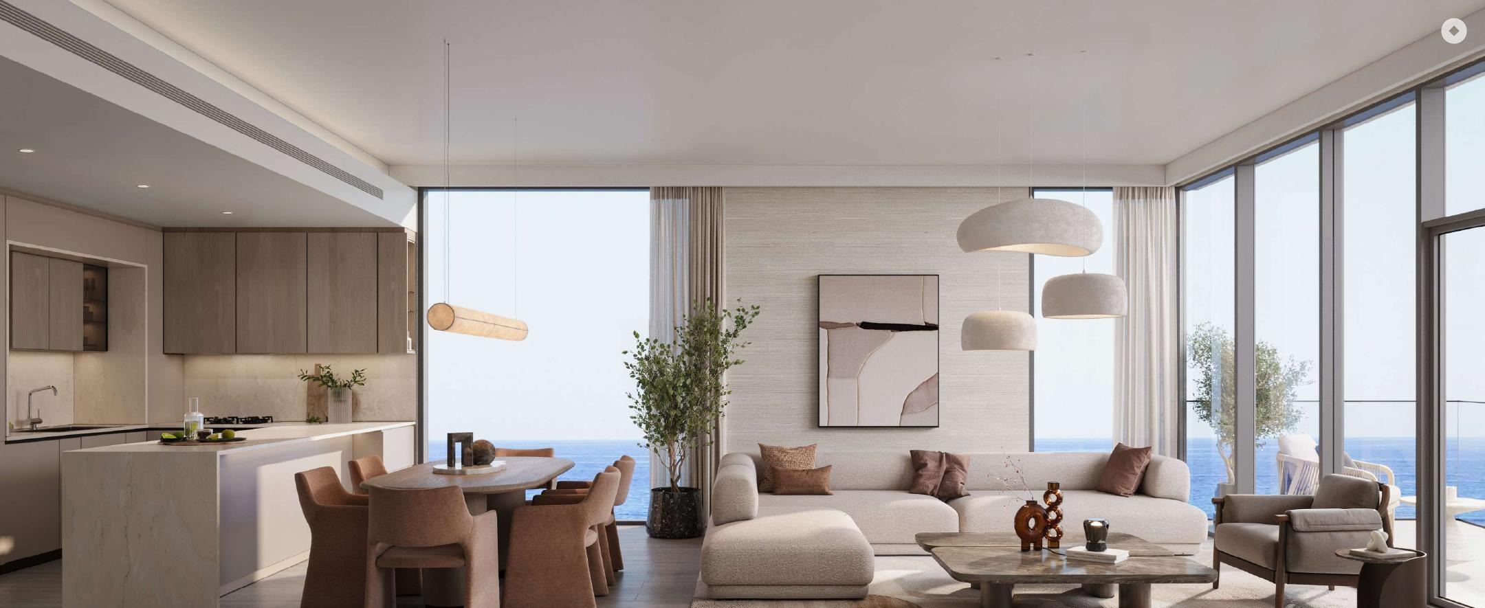 SKAI living room and kitchen SKAI apartment living room and open-plan kitchen interior