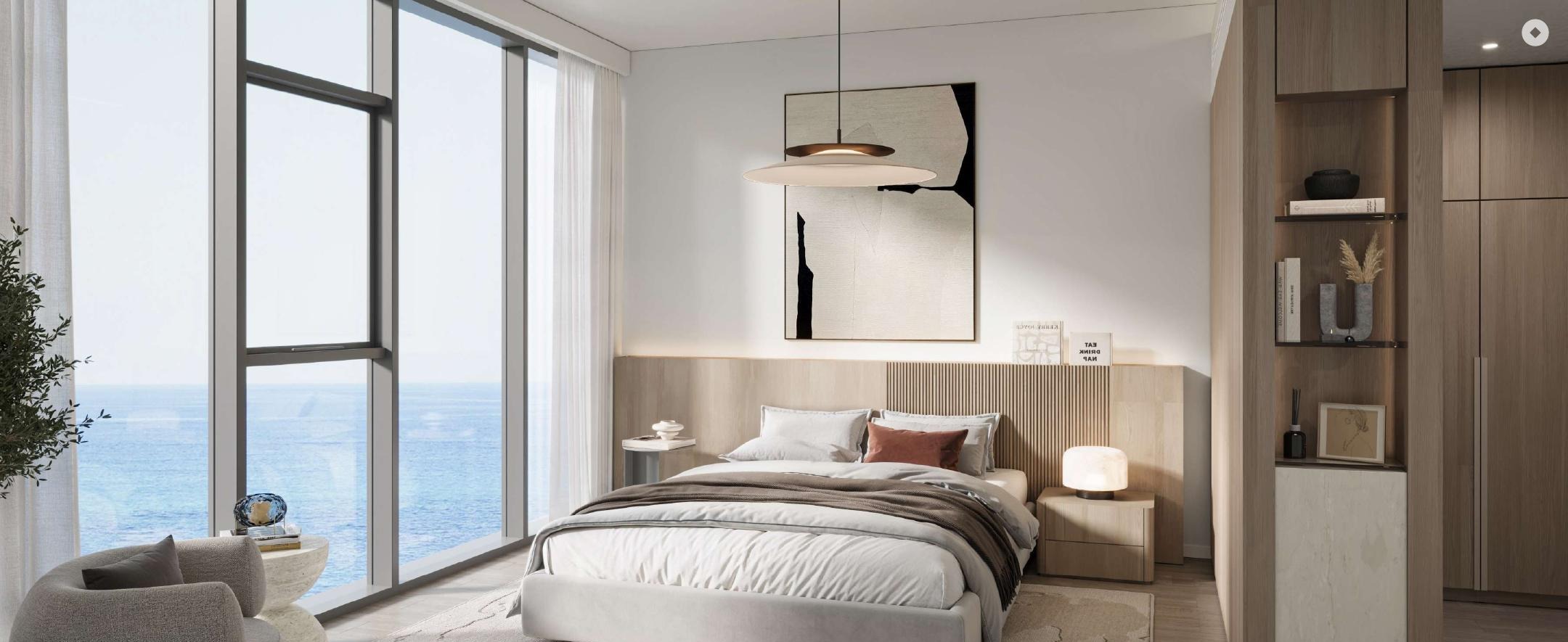 SKAI bedroom interior SKAI apartment bedroom with floor-to-ceiling windows