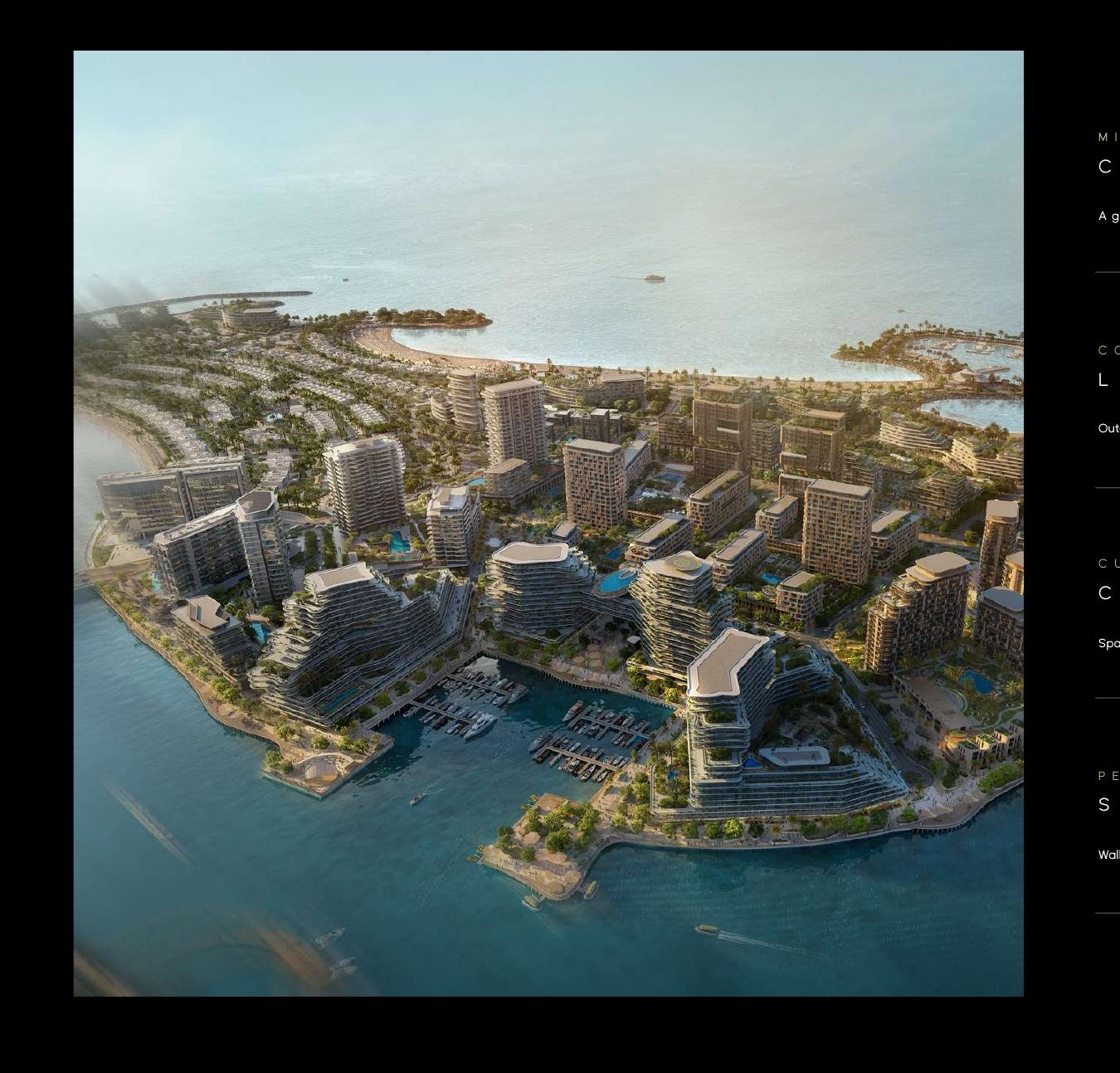 Solera waterfront masterplan aerial rendering in Mina Ras Al Khaimah