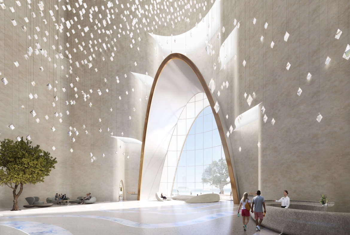 Sora Beach Residences lobby and signature arched entrance