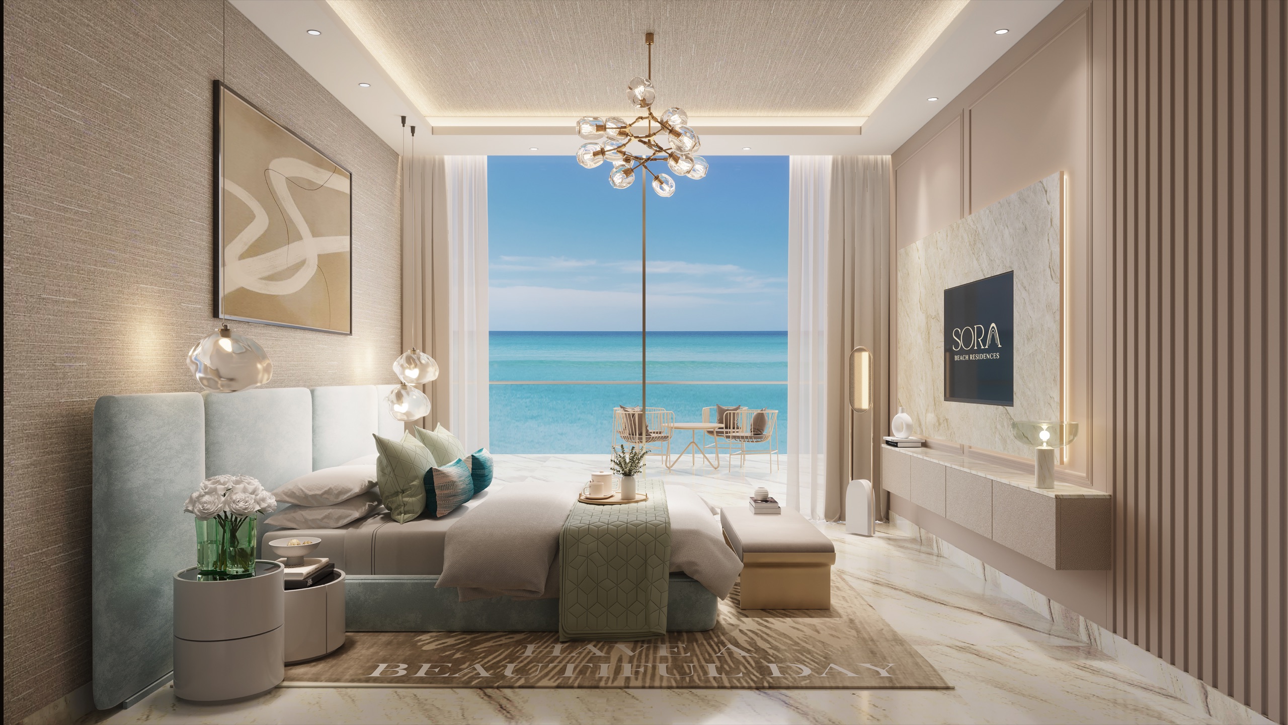 Sea-view bedroom at Sora Beach Residences