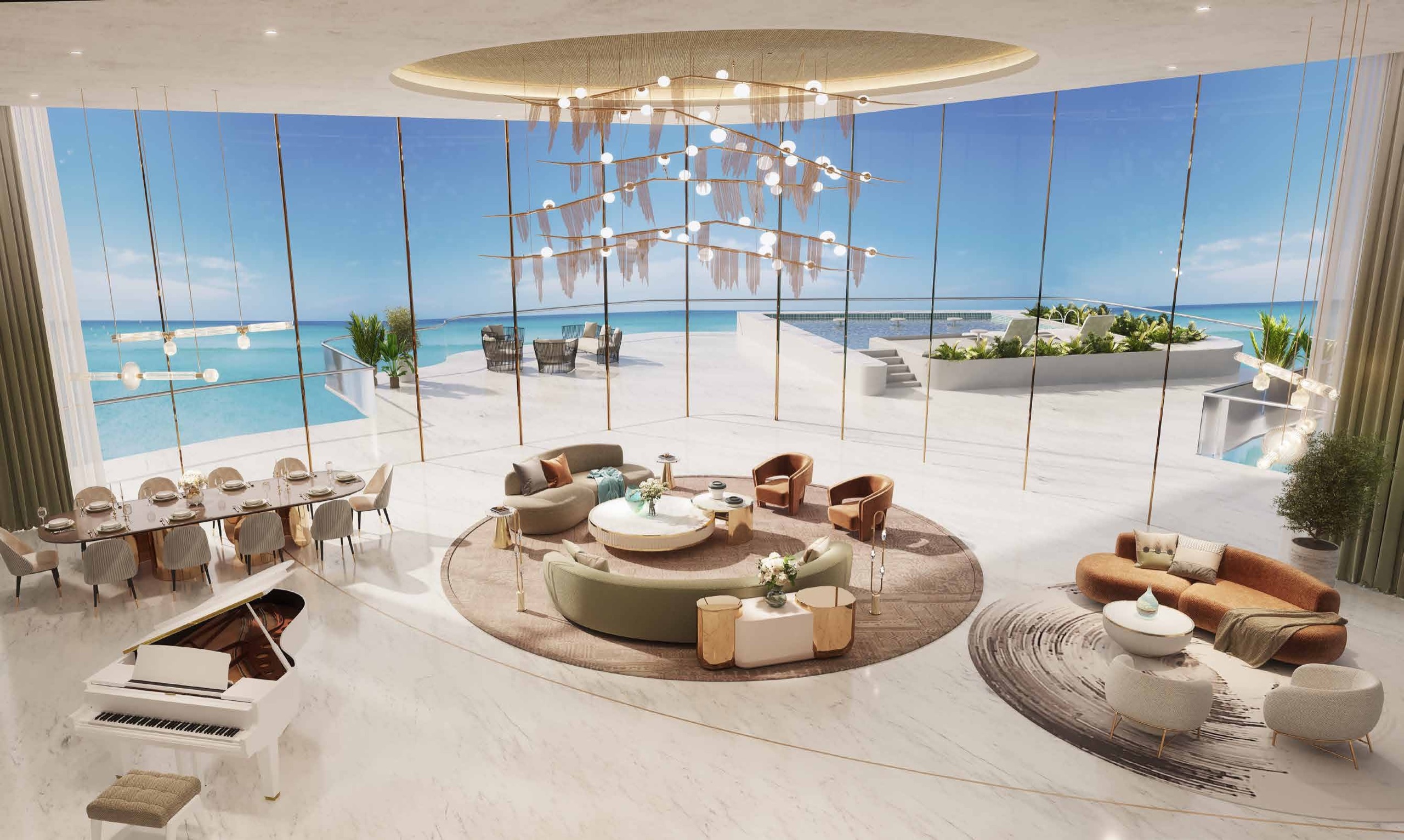 Sea-facing sky villa living room at Sora Beach Residences