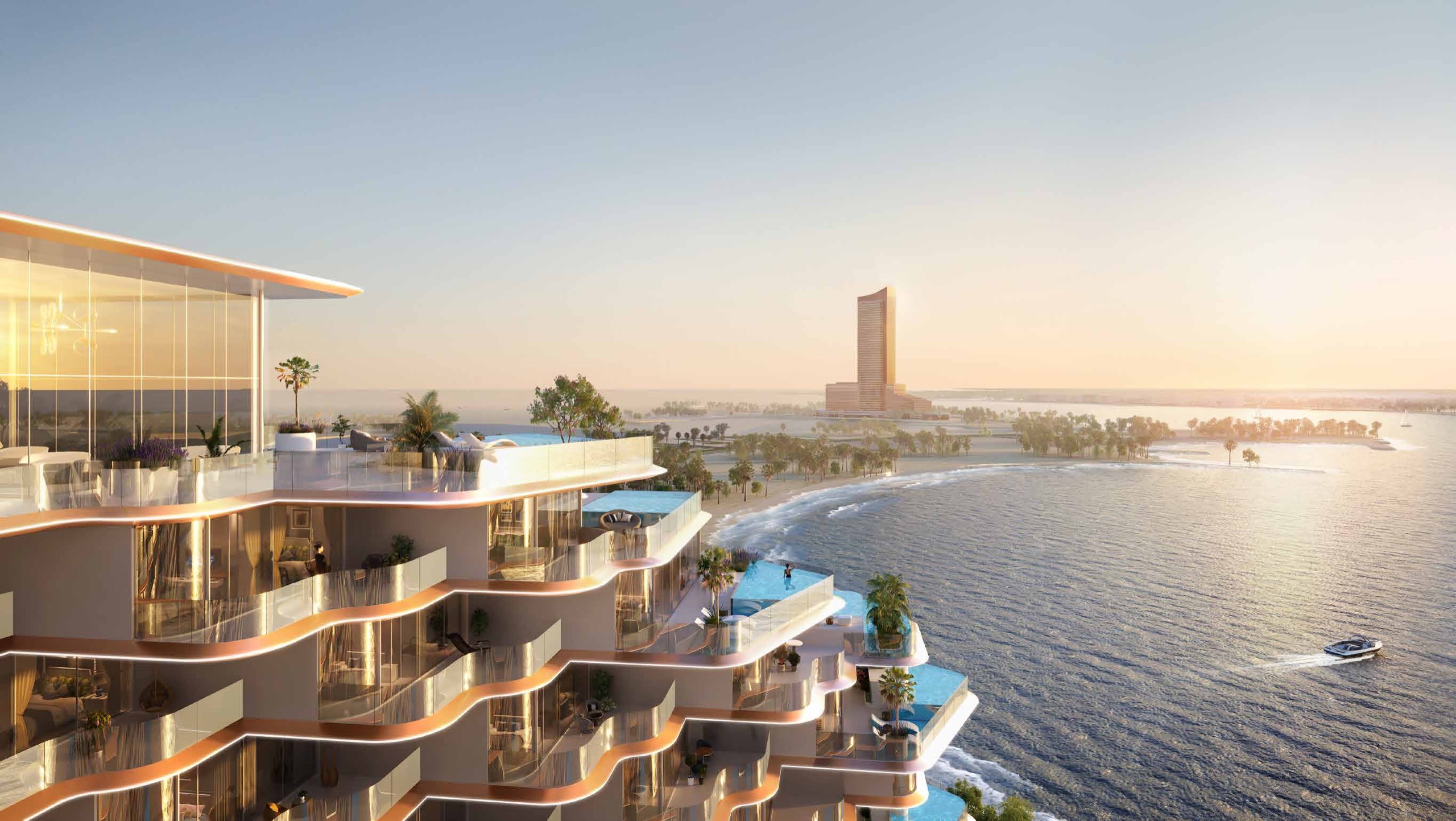 Sora Beach Residences sea-facing balconies on Al Marjan Island