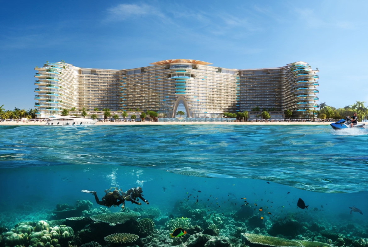 Sora Beach Residences waterfront exterior viewed across the sea