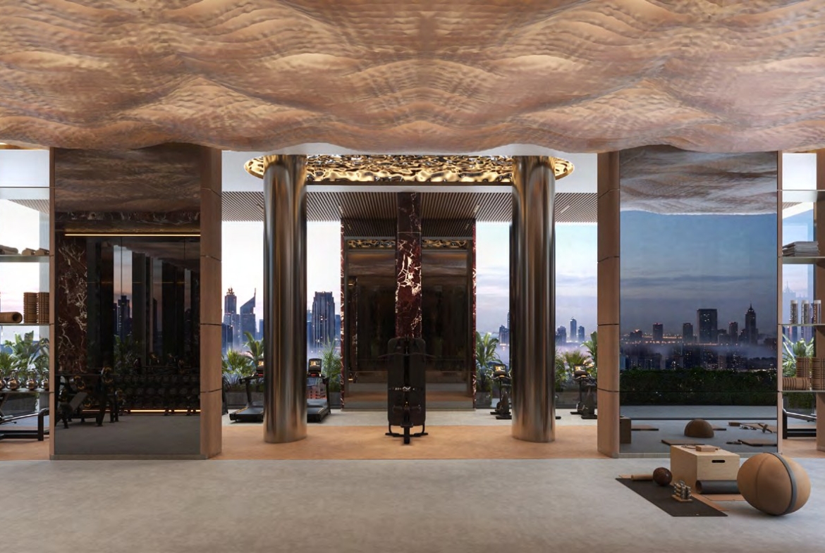 Open residents lounge at Binghatti Spectre with skyline views