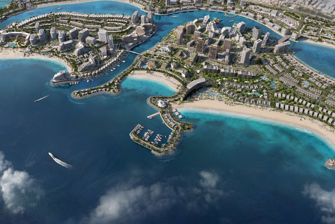 Aerial masterplan context of Mina Al Arab around Beach House at Bay Residences