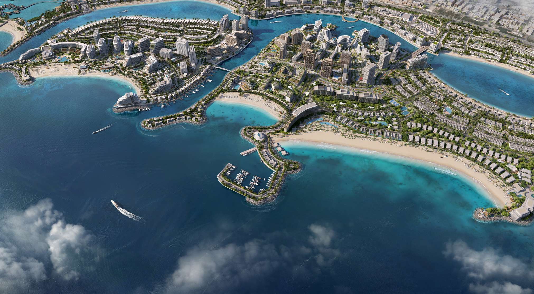 Aerial masterplan context of Mina Al Arab around Beach House at Bay Residences