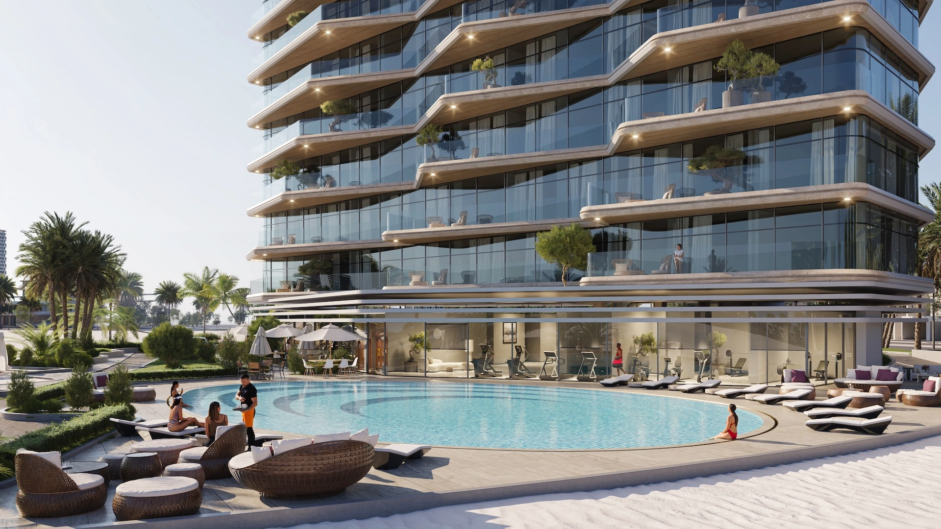 Swimming pool and beachfront setting at The Beach Vista